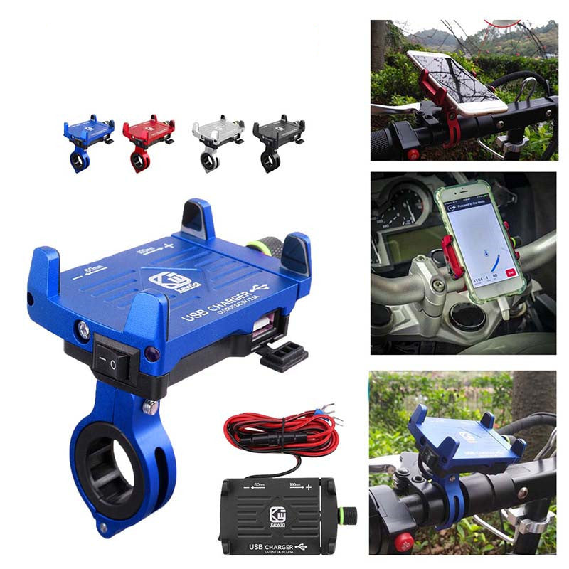 Aluminum alloy motorcycle mobile phone holder w/ charger